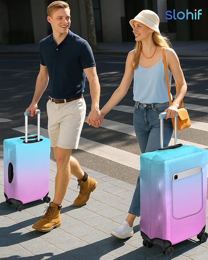 Slohif Luggage Cover for Suitcase Tsa Approved Protector - Luggage Sleeve Large Suit Case Cover Travel Stretch Baggage Case Protective Washable Fit 24-27 Inch Blue Rose Gradient M