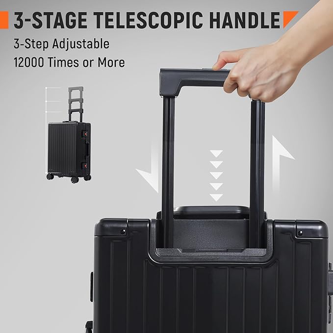 UrbanExplorer All Aluminum Carry On Luggage 22x14x9 Airline Approved Heavy Duty Hard Shell Suitcases Zipperless Suitcase with TSA Lock, Black, 20 Inch