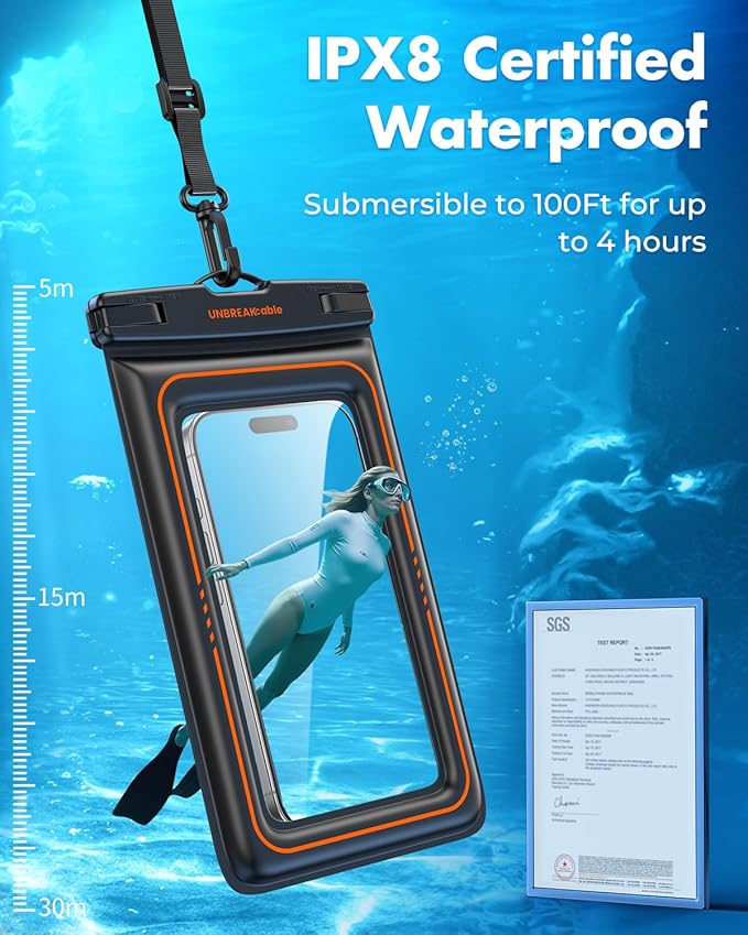UNBREAKcable Floating Waterproof Phone Pouch 2 Pack, IPX8 Waterproof Phone Case Dry Bag Kayak/Beach/Cruise Travel Essentials, Water Proof Pouch for iPhone 16 15 Pro Max, Samsung S25 Ultra S24 S23-7