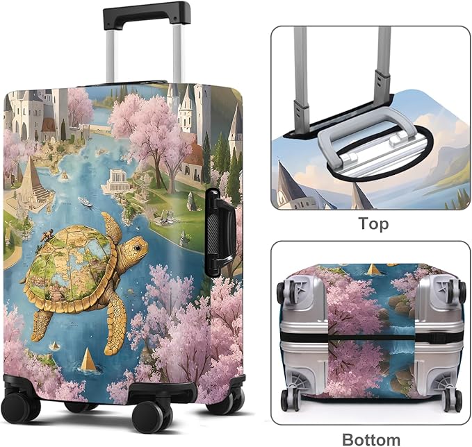 Turtle Luggage Cover Washable Suitcase Protector Anti-Scratch,Stretchable Fit for 20-34Inch Luggage Durable Travel Bag Cover with Zipper Closure (M(24-26inch suitcase))