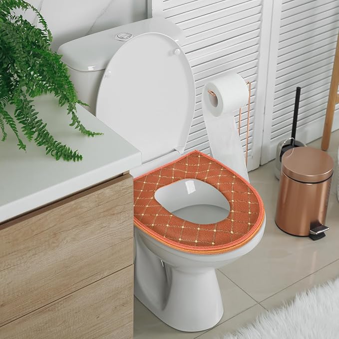 Riakrum 4 Pcs Toilet Seat Covers Pads for Bathroom Comfortable Toilet Seat Cushion Cover Soft Thicker Warmer Washable Pad with Zipper Home Reusable(Cute,Yellow, Red, Gray, Orange)
