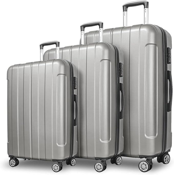 FOCHIER F Luggage Sets, Expandable 3 piece Hard Shell Luggage Set with TSA Lock, PC+ABS Hardside Travel Suitcase with Wheels for Women Men 20 24 28 Inch (Grey)