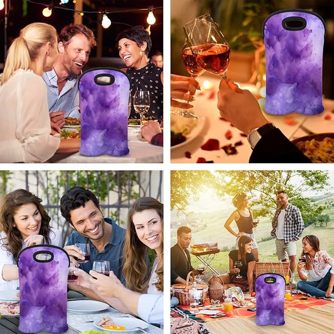 Wine Carrier Tote Personalized Bag for 2 Bottles - Neoprene Wine Bottle Holder with Carry Handle, Wine Protective Bag Insulated Bag Beer Cans Water Bottle Holder for Travel Picnic,Style9