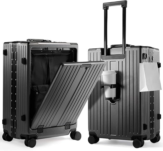 UrbanExplorer 20 Inch Carry On Luggage TSA Approved, Aluminum Frame Zipperless Luggage Carry On with Compartment for Short Trips, ABS+PC Hard Shell Suitcases with Spinner Wheels, Gray
