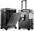 UrbanExplorer 20 Inch Carry On Luggage TSA Approved, Aluminum Frame Zipperless Luggage Carry On with Compartment for Short Trips, ABS+PC Hard Shell Suitcases with Spinner Wheels, Gray