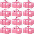 12 Pack Extra Heavy Duty Large Moving Bags with Strong Zipper & Comfortable Handles, Sturdy & Durable Clothes Storage Bags Totes Bins, Packing Moving Boxes for College Supplies, Pink
