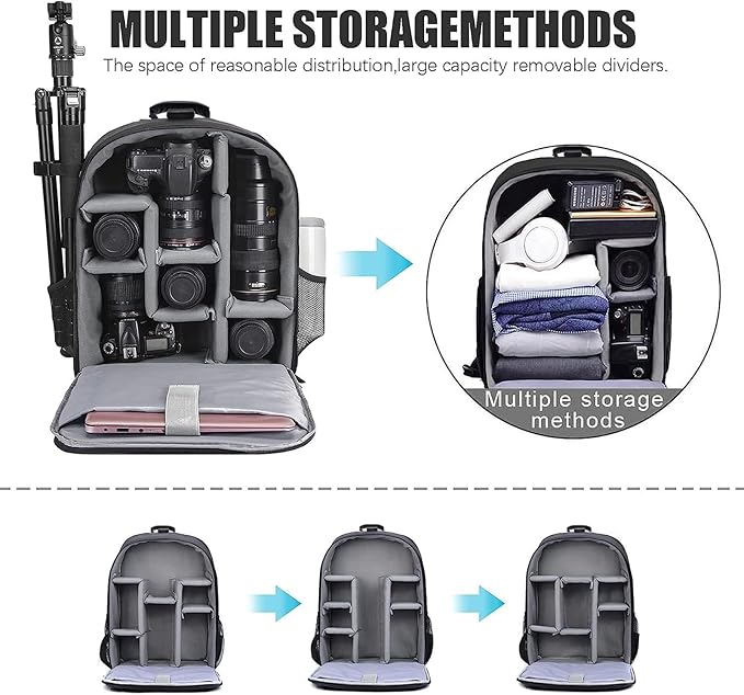 CADeN Camera Backpack Bag Professional for DSLR/SLR Mirrorless Camera Waterproof, Camera Case Compatible for Sony Canon Nikon Camera and Lens Tripod Accessories (Large, 5.0 Black)