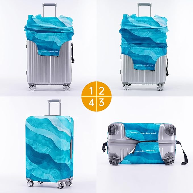 Travelkin Luggage Covers For Suitcase Tsa Approved,Suitcase Cover Protector Fit 18-32 Inch Luggage (Blue Wave, L)