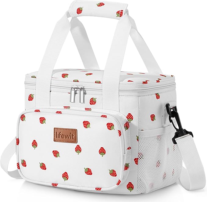 Lifewit Medium Lunch Bag Insulated Lunch Box Soft Cooler Cooling Tote for Adult Men Women, Strawberry 12-Can (9L)
