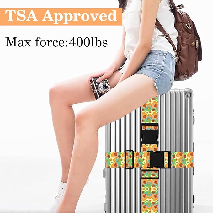 Luggage Straps for Suitcases TSA Approved, Luggage Identifiers for Suitcase, Adjustable Suitcase Strap for Baggage Security with Cute Patten, Travel Necessary Accessories (Rainbow Flower)