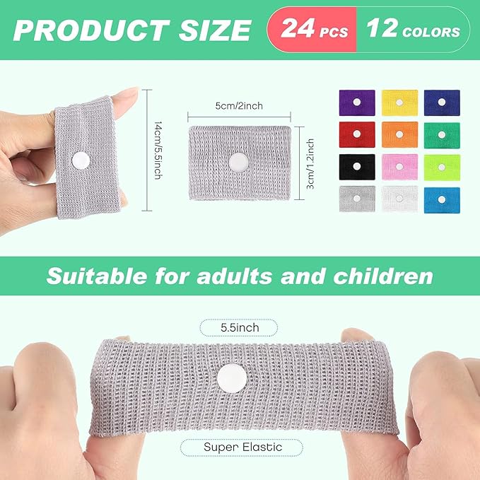 Zhanmai 12 Pairs Motion Sickness Bracelet for Kids Adults Nausea Wristbands Colorful Nausea Relief Bands for Car Sickness Pregnancy Ride Sea Flying Travel
