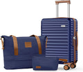 SHOWKOO Carry On Luggage Hardshell Lightweight Luggage Set, Suitcase with Double Spinner Wheels Tsa Lock White 3 piece set Blue (DB/TB/20in)