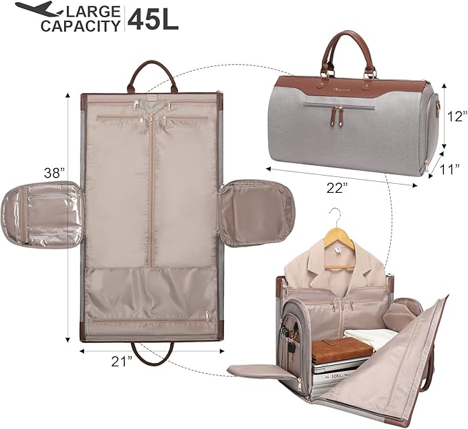Modoker Carry on Garment Bags for Travel, Convertible Garment Duffel Bag with Shoulder Strap for Men Women- 2 in 1 Hanging Suitcase Suit Travel Bags