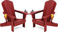 SERWALL Adirondack Chair with Cup Holders - Composite Adirondack Chairs Set of 2 HDPE Outdoor Chairs All Weather Use- Dark Red
