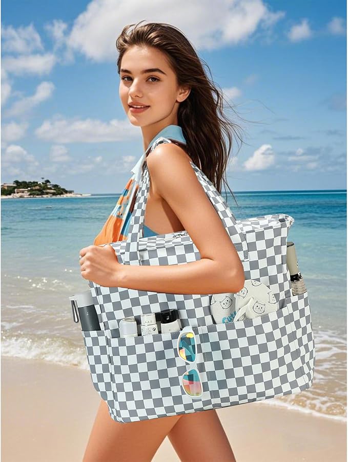 Waterproof Beach Tote Pool Bags for Women Ladies Extra Large Gym Tote Carry On Bag With Wet Compartment for Weekender Travel