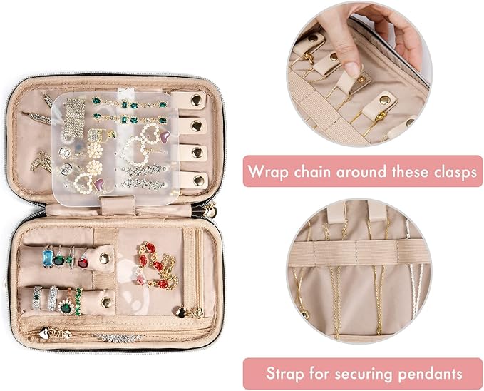 SFYBYHEART Travel Jewelry Organizer Case, Jewelry Travel Bags for Women, Small Travel Jewelry Case for Tangle-Free Earrings, Necklaces, Rings Storage, Travel Accessories, Black