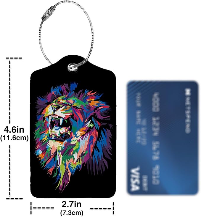 Colorful Lion's Roar Luggage Tags for Suitcases,2 Pack Luggage Tag, Leather Stainless Steel Loop Label Tag for Women Girl Travel Bag Suitcase
