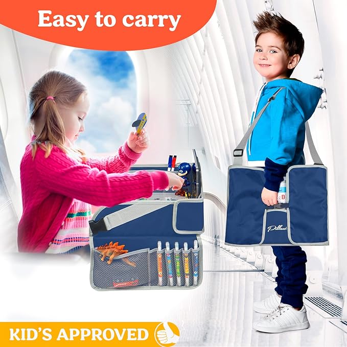 PILLANI Kids Travel Tray for Car - Car Seat Tray for Kids Travel, Road Trip Essentials Must Haves - Carseat Table Roadtrip Activities - Toddler Lap Desk Organizer for Airplane - Kids Travel Essentials