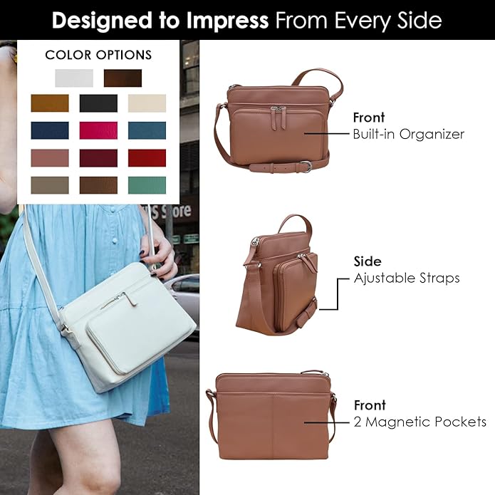 ili New York Genuine Leather Crossbody Bags for Women - Premium RFID Blocking Shoulder Bag Organizer with Adjustable Strap