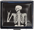 Silver Vintage Pill Box 7 Day Metal Pill Box with Mirror and 8 Compartments Cute Travel Pill Organizer for Purse (Rock and Roll Skull Skeleton)