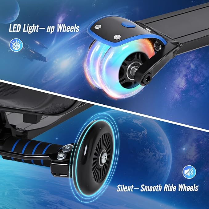 smilesun Scooter Suitcase for Kids & Adults, Foldable Carry On Travel Luggage, Hardside Ride on Scooter Suitcase with LED Light up Wheels，Black