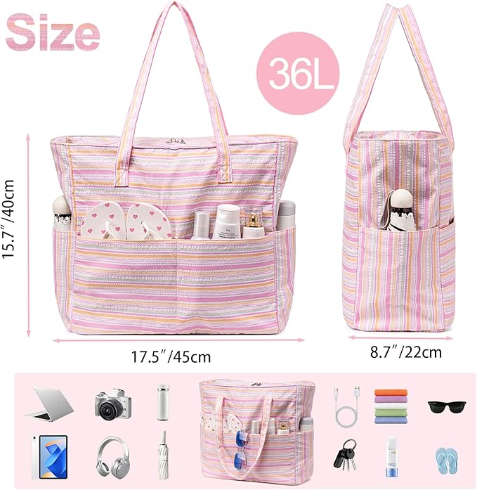 Waterproof Beach Tote Pool Bags for Women Ladies Extra Large Gym Tote Carry On Bag With Wet Compartment for Weekender Travel