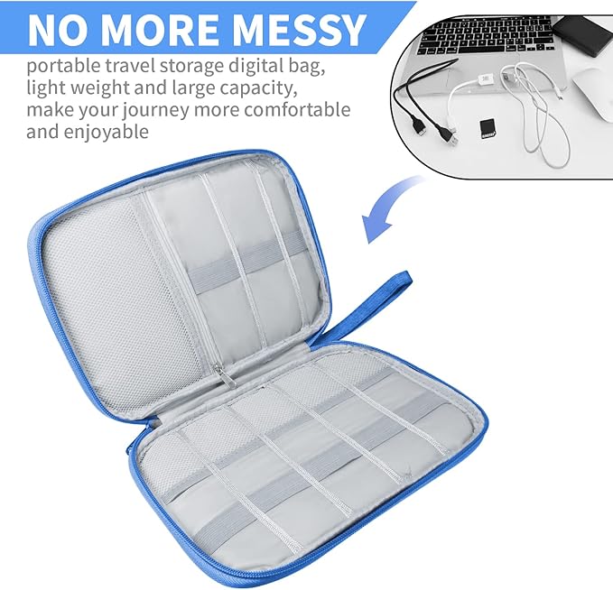 Electronics Travel Organizer,Portable Waterproof Electronic Travel Storage Bag for Small Charging Cord Storage,Charger,Small Electronics,SD Card etc,for Travel,Business -Sky Blue