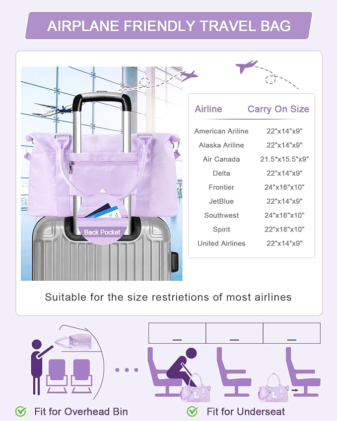 Daughter Niece Gifts for Teen Girl Kids, Initial Travel Duffel Bag Sports Gym Bag Personalized Gifts Weekender Bag，Monogram Overnight Bag Cute Dance Bag Birthday Bridesmaid Gifts for Women(Purple, L)
