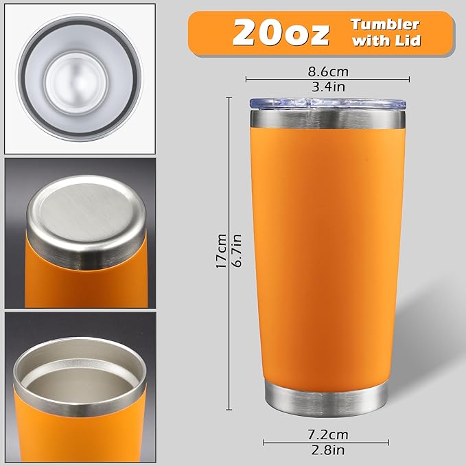 20oz Tumbler Bulk Stainless Steel Tumblers with Lid Vacuum Insulated Double Wall Travel Coffee Mug Powder Coated Tumbler Cup for Hot and Cold Drinks(Orange, 12 pack)
