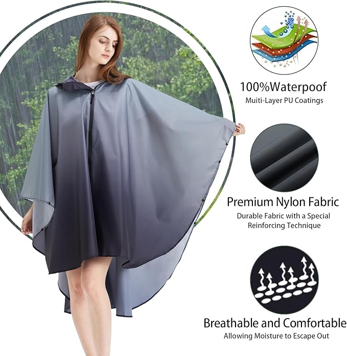 Rain Poncho Jacket Coat Hooded Zipper Style for Women/Men/Adult with Pocket
