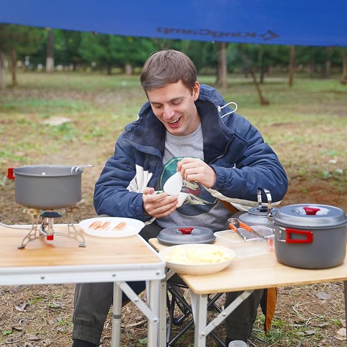 Bulin 24/13/11/8/4 PCS Camping Cookware Mess Kit Lightweight Backpacking Cooking Set Outdoor Cook Gear for Family Hiking, Picnic(Kettle, Pot, Frying Pan, Bowls, Plates, Spoon)
