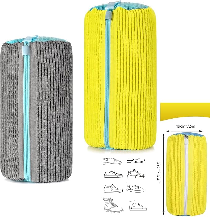Shoe Cleaning Bags2-Pack Shoe Washing Machine Bags - Universal Laundry Shoe Cleaning Bags for Washer & Dryer, Fits All Shoe Types (Yellow)