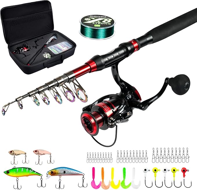 Ghosthorn Fishing Rod and Reel Combo Telescopic Pole Kit Fishing Gear Starter Compact Carrier Bag for Freshwater Saltwater Gifts for Men Women