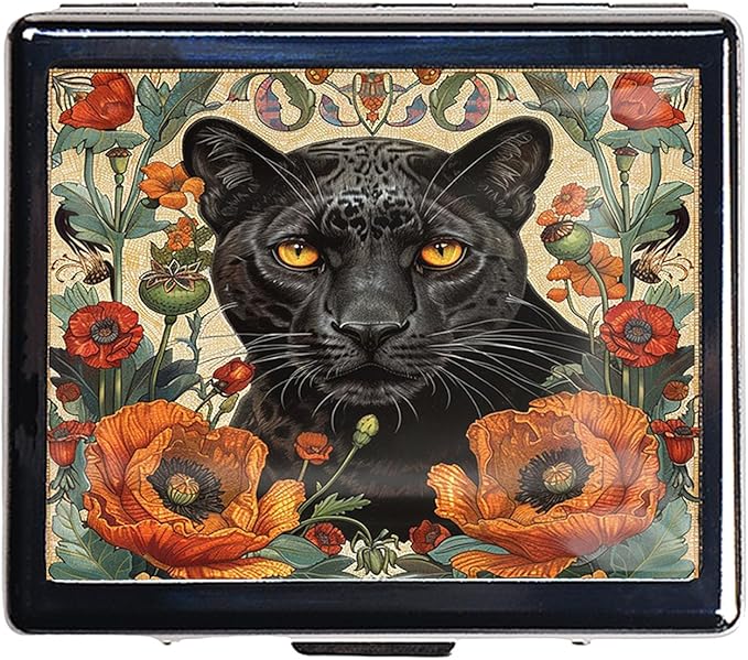 Cute and Portable Metal Pill Organizer – 8 Compartments, Elegant Chrome Finish, Ideal for Travel and Daily Use (Black Panther Art)