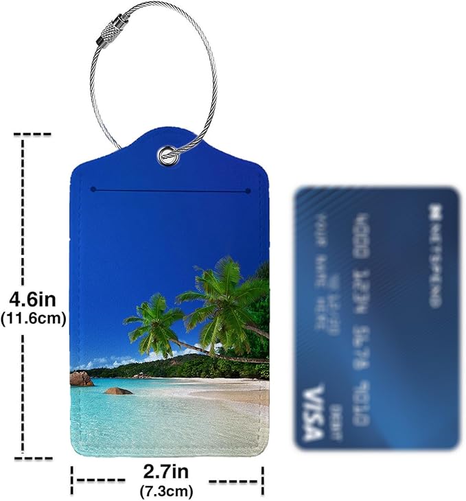 Summer Sea Wind Luggage Tags for Suitcases,2 Pack Luggage Tag, Leather Stainless Steel Loop Label Tag for Women Girl Travel Bag Suitcase