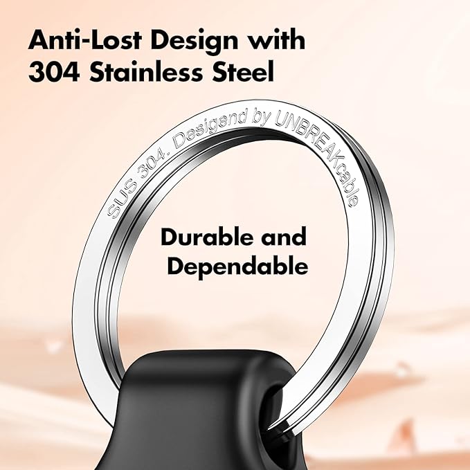 UNBREAKcable 360° Protective Holder for AirTag, [4-Pack] AirTags Keyring [Full Cover] [Scratch-Resistant] [Pefect Fit] [304 Stainless Steel] Keychain for AirTag TPU Case for Key, Luggage, Pet Collar