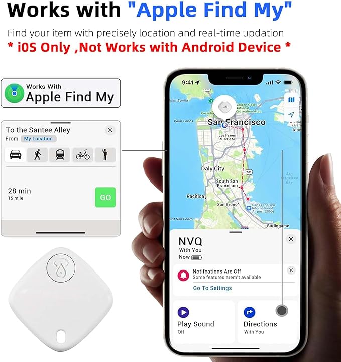 Bluetooth Tracker Keys Finder and Item Locator (iOS Only); Up to 200 ft Find Nearby, Phone Finder, Replaceable Battery, Suitable to Track Keys/Backpacks/Luggage/Suitcases. 1-Pack