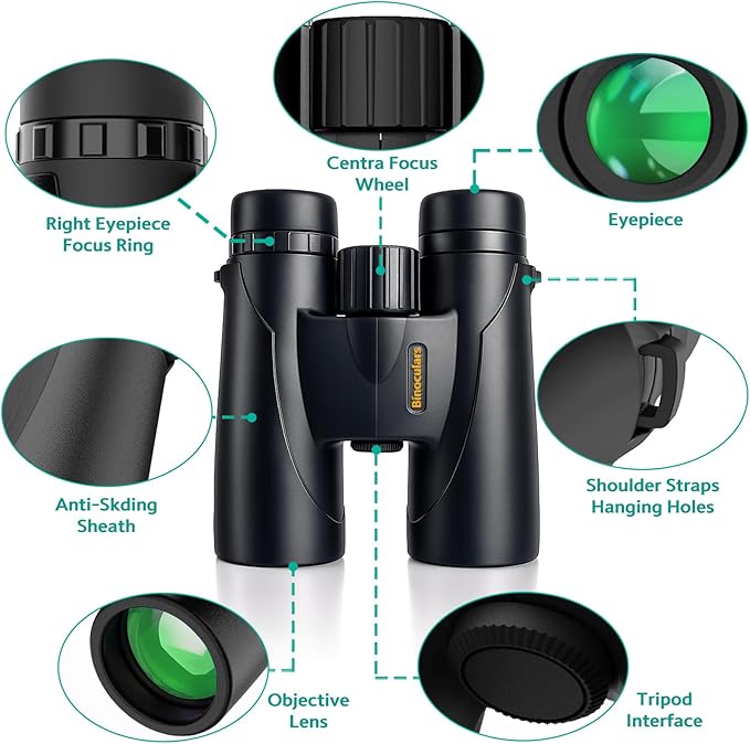 Binoculars for Adults High Powered – 12X42 HD Compact Binoculars for Bird Watching, Hunting Gear, Cruise & Beach Vacations Essential, Camping & Travel Essential Accessories (Black)