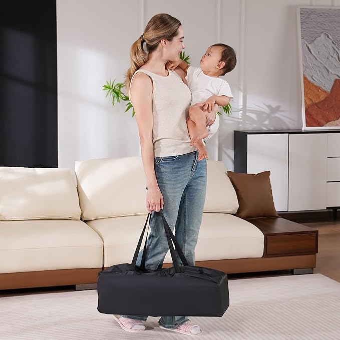 Pamo Babe Travel Foldable Portable Bassinet Baby Infant Comfortable Play Yard Crib Cot with Soft Mattress Breathable Mesh Walls, and Carry Bag Blue