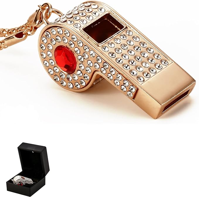 Whistle,Rhinestone Sports Whistle with Keychain for Coach/Referee/Training/Lifeguard/Teachers(Gold)