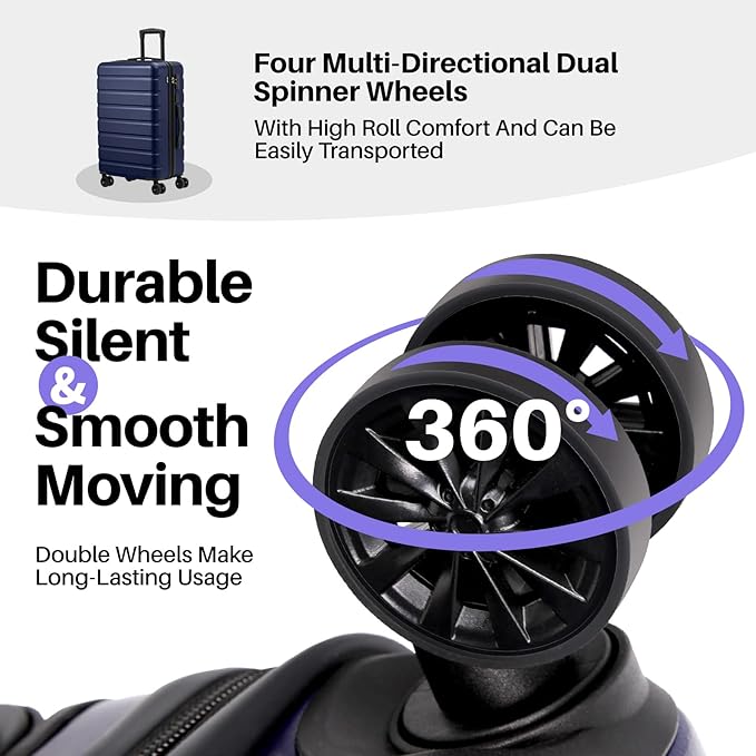 AnyZip Suitcase Hardside PC ABS Lightweight USB Luggage with Wheels TSA Lock Checked-Medium 24 Inch DarkBlue
