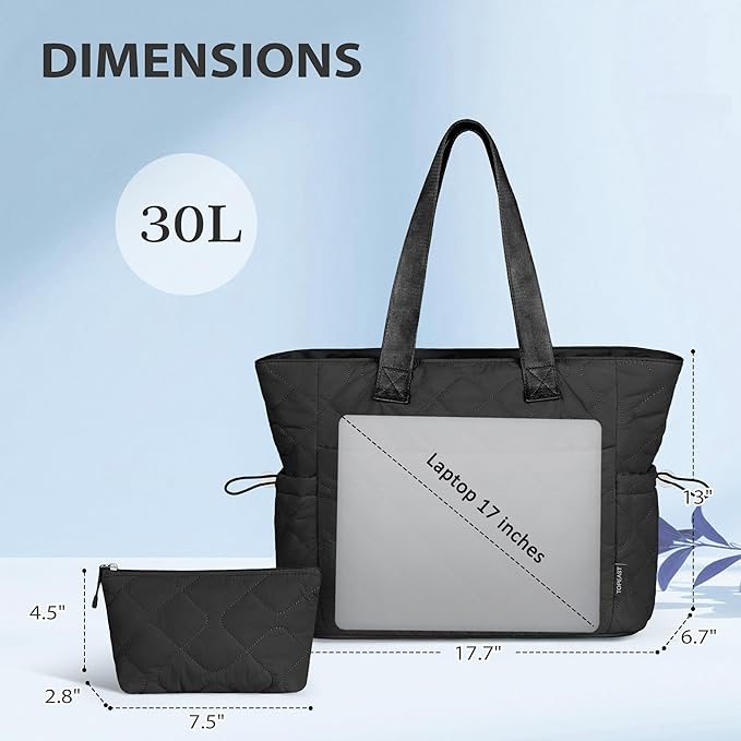 TOPEAST Tote Bag for Women, Large Puffer Tote Bag with Zipper, Lightweight Work Bags for Women, Quilted Bags for Nurse Travel