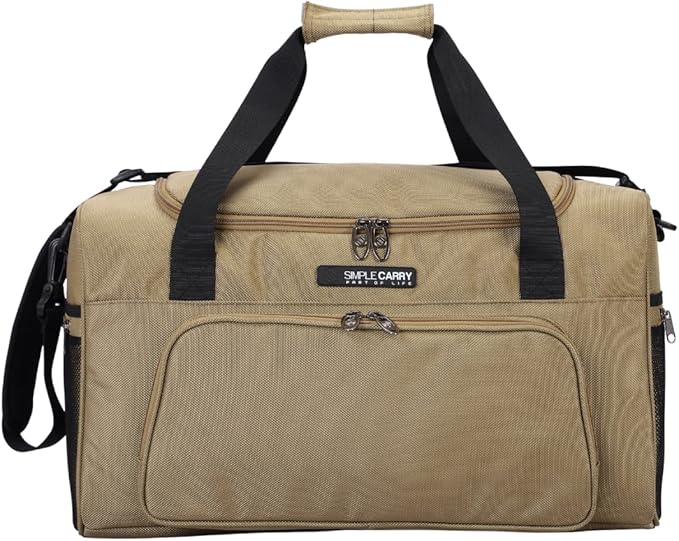 Large Sports Duffel Bag 20 inch for Travel Gym as Shoulder Bag and Hand Carry - Tan