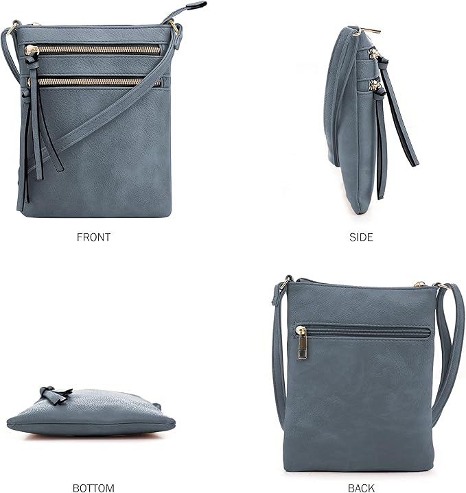 DELUXITY | Crossbody Purse Bag | Functional Multi Pocket Double Zipper Purse | Adjustable Strap | Medium Size Purse |Dark Blue
