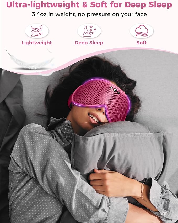 3D Contoured Sleep Mask with Bluetooth Headphones, Eye Masks for Sleep, Sleeping Mask with Ultra-Thin Stereo Speakers for Men, Women, Gifts - Rose Red