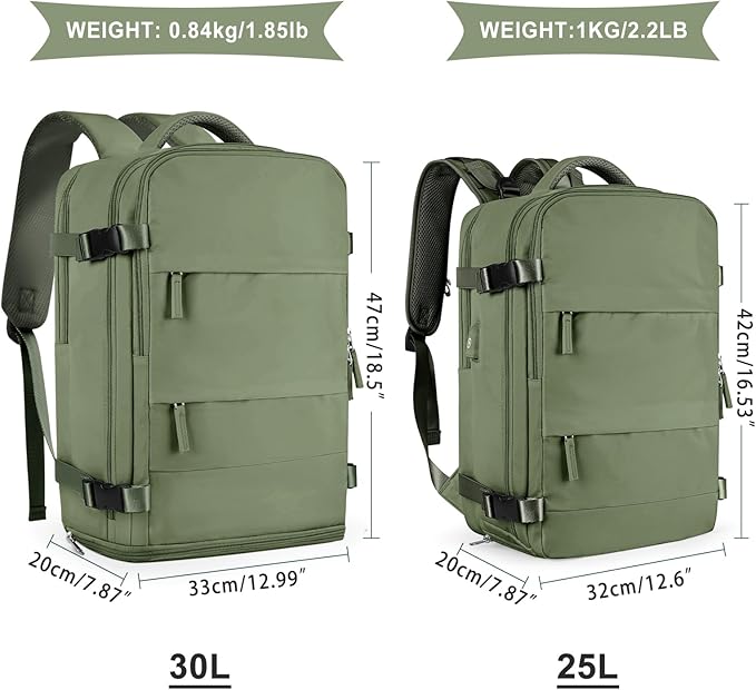 coowoz Large Travel Backpack For Women Men,Carry On Backpack Flight Approved,Hiking Backpacks Waterproof Outdoor Rucksack Casual Daypack Travel Bag Essentials Personal Item Backpack(Gray Green-L)