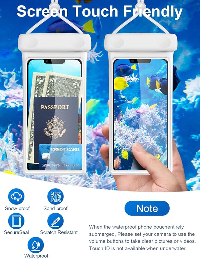 wellhouse Waterproof Phone Pouch, Waterproof Phone Case for iPhone 16 15 14 13 12 Pro Max XS Samsung, IPX8 3D Cellphone Dry Bag Beach Essentials (2 Pack - Duke Black & White7.0, 7 inch)