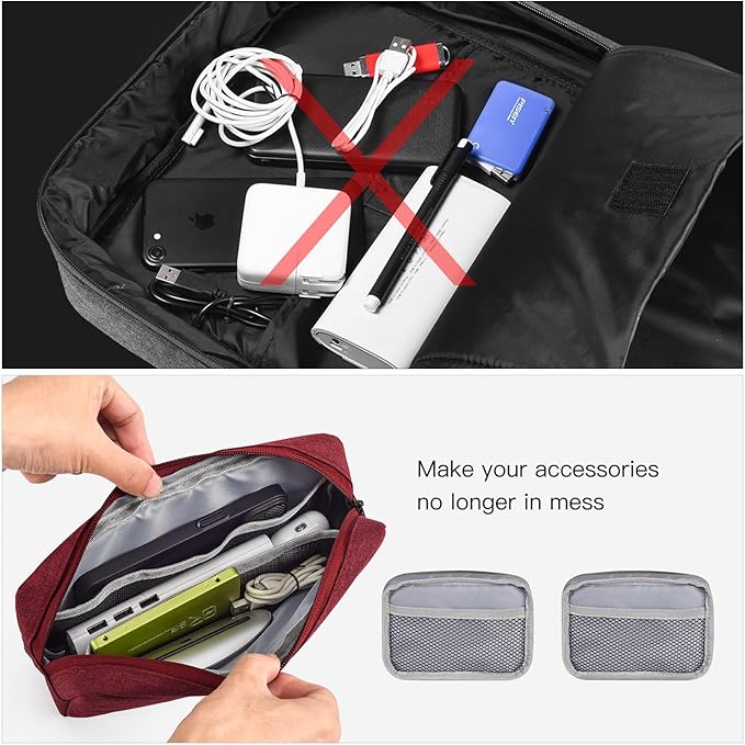 imComor Universal Electronics Accessories Case Bag, 2-Pack Portable Soft Carrying Case Bag Pouch Wire Cable Organizer for Hard Drive, Power Adapter, Laptop Mouse, Cosmetics Kit, Small+Big-Wine Red