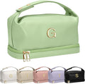 Women Gift, Personalized Makeup Bag with Handle, Initial Double Layer Cosmetic Bag with Makeup Brush Organizer, Cute Cosmetic Pouch for Women, Gifts for Friends Female Mom