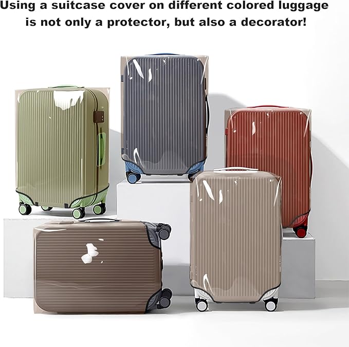 Explore Land Clear Luggage Cover Tough Protector Fits for 27-29 Inches Suitcase for Travel Airplane (PVC Gray, L)